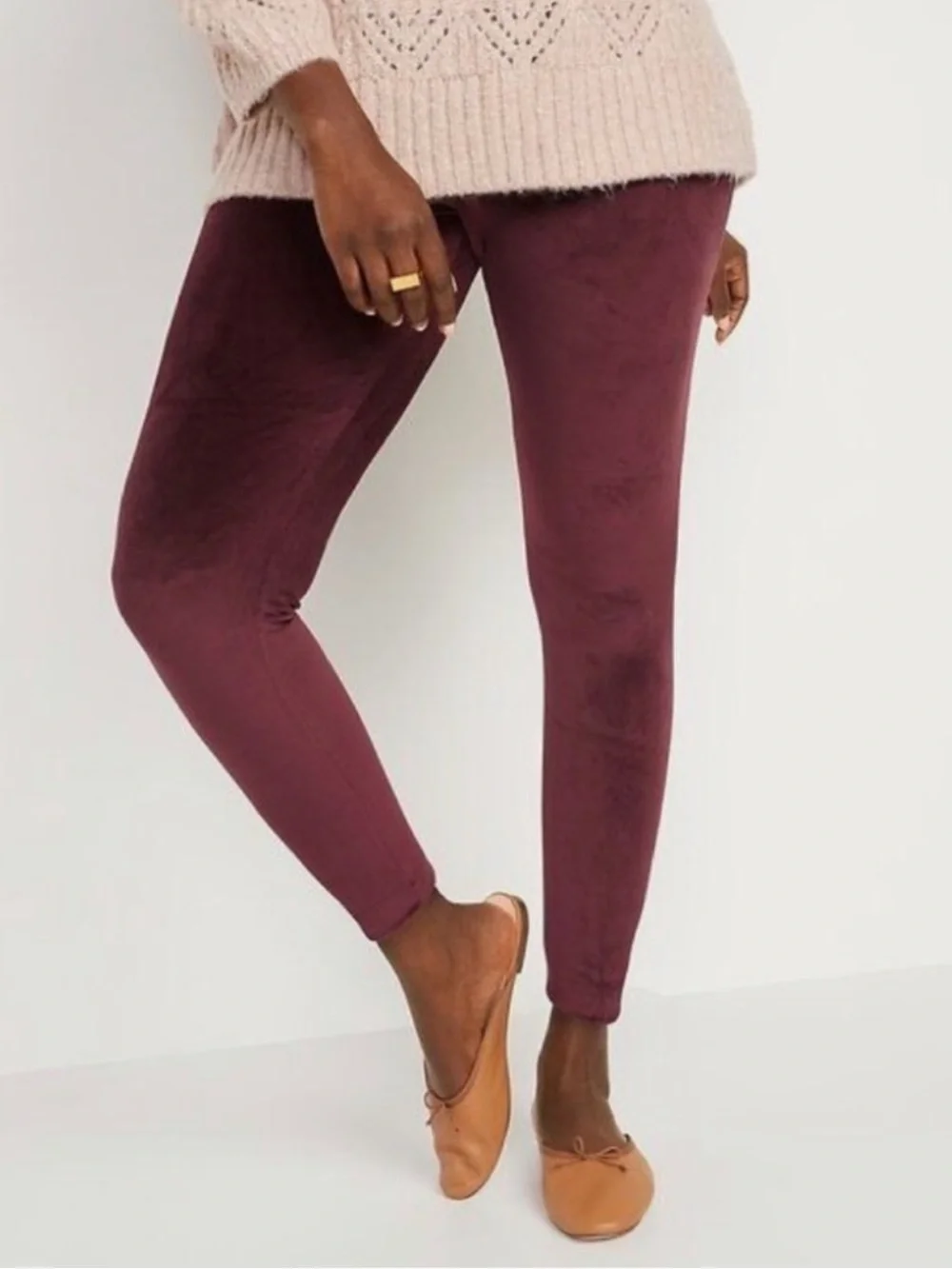 NWOT Old Navy High Waist Plush Velour Leggings - Burgundy